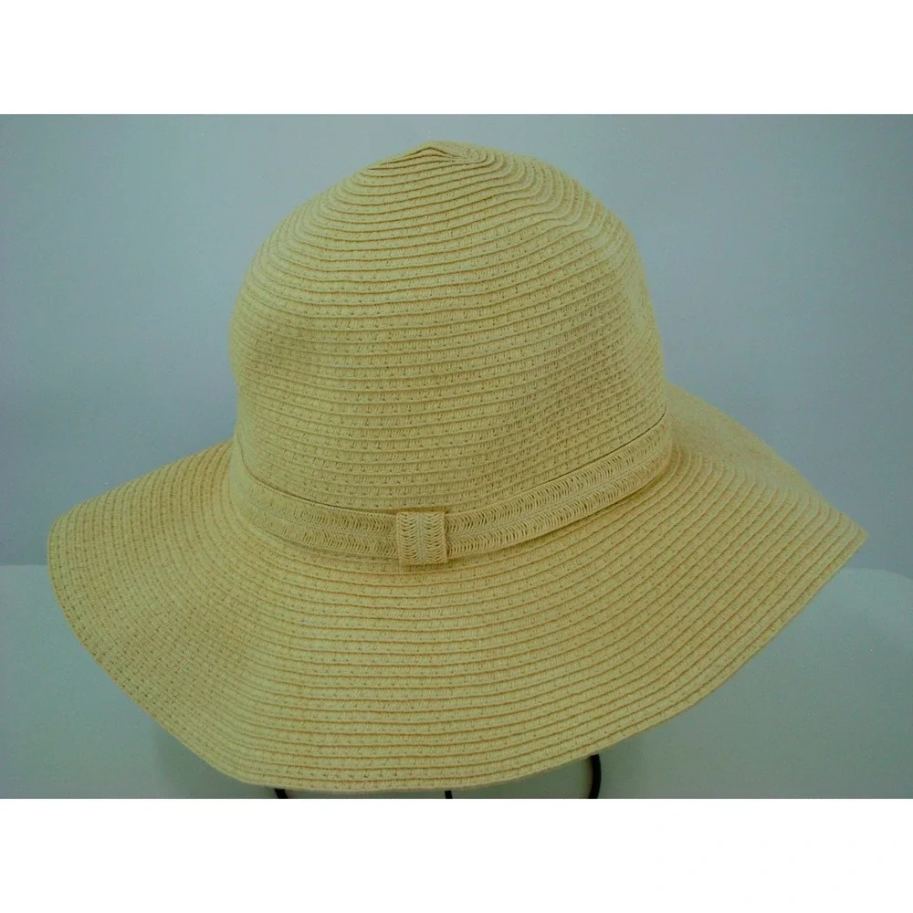 A New Day Womens Tan Straw Wide Brim Floppy Sun Hat Beach Summer One Size